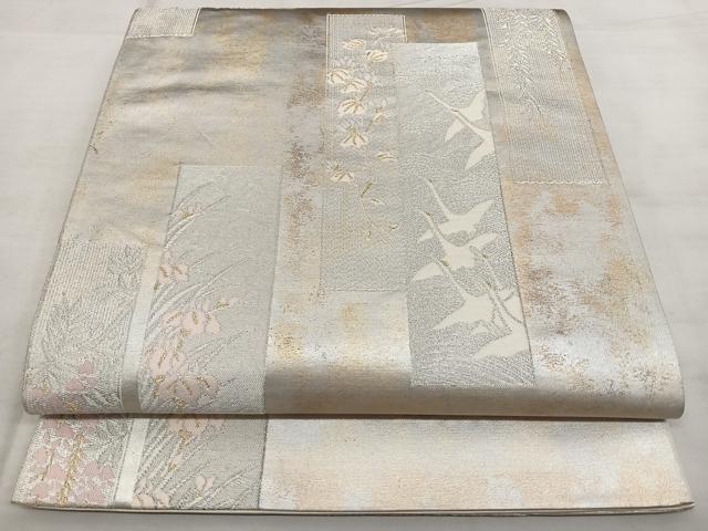 平和屋着物◎六通柄袋帯　唐織　短冊花鳥文　金銀糸　引箔　正絹　逸品　BAAX4021qw