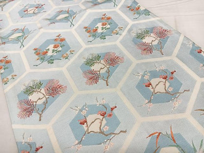 平和屋着物◎六通柄袋帯　唐織　亀甲枝花文　金糸　正絹　逸品　BAAX4022qw