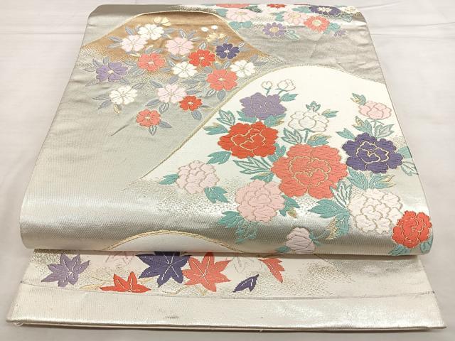 平和屋着物◎六通柄袋帯　唐織　遠山草花文　金銀糸　正絹　逸品　BAAX4023qw