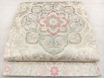 平和屋着物◎六通柄袋帯　唐織　正倉院花文　プラチナ箔二重織　正絹　逸品　BAAX4027qw