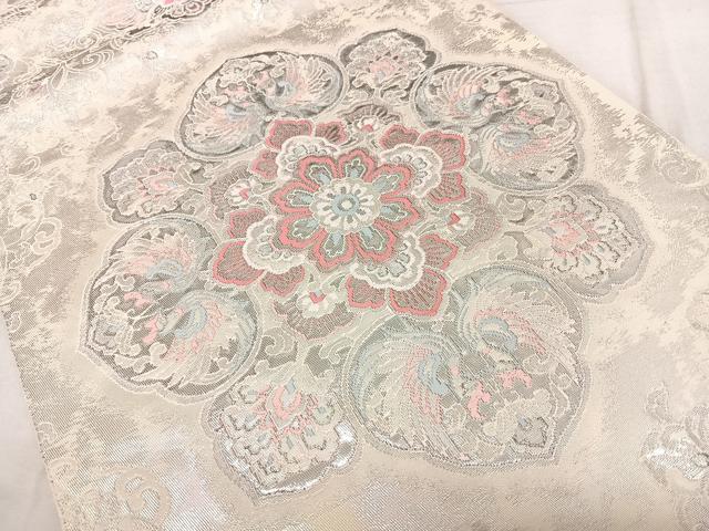平和屋着物◎六通柄袋帯　唐織　正倉院花文　プラチナ箔二重織　正絹　逸品　BAAX4027qw