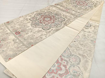 平和屋着物◎六通柄袋帯　唐織　正倉院花文　プラチナ箔二重織　正絹　逸品　BAAX4027qw
