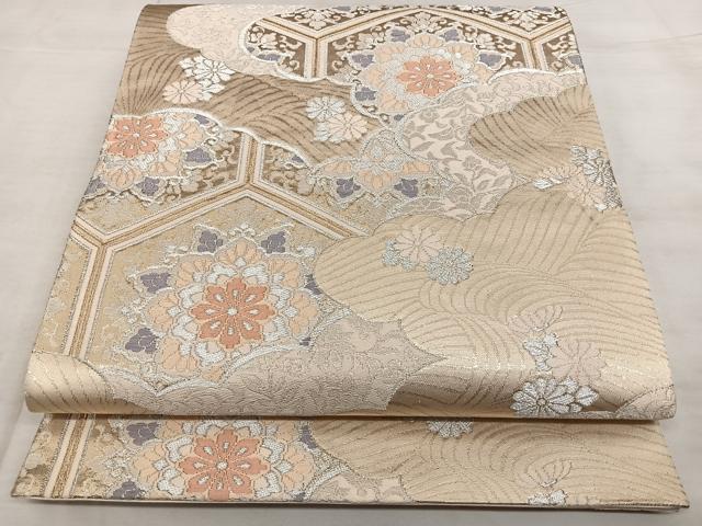平和屋着物◎六通柄袋帯　綾織錦　雲取り花文　金銀糸　正絹　逸品　BAAX4030qw