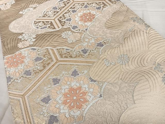 平和屋着物◎六通柄袋帯　綾織錦　雲取り花文　金銀糸　正絹　逸品　BAAX4030qw