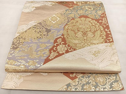 平和屋着物◎六通柄袋帯　唐織　花鳥文　金糸　正絹　逸品　BAAX4035qw