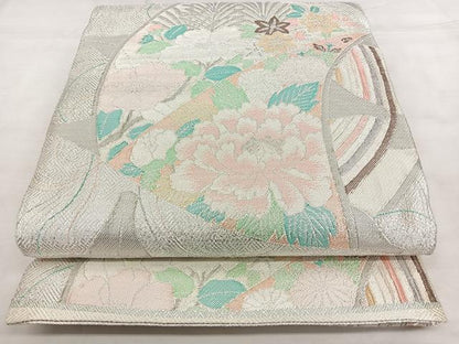 平和屋着物◎六通柄袋帯　糸巻き吉祥文　銀糸　正絹　逸品　BAAX4063qw