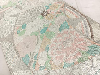 平和屋着物◎六通柄袋帯　糸巻き吉祥文　銀糸　正絹　逸品　BAAX4063qw