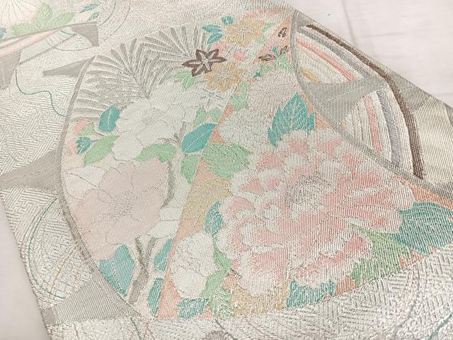平和屋着物◎六通柄袋帯　糸巻き吉祥文　銀糸　正絹　逸品　BAAX4063qw