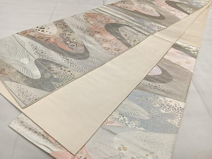 平和屋着物◎六通柄袋帯　唐織　流水花文　金銀糸　引箔　正絹　逸品　BAAX4067qw