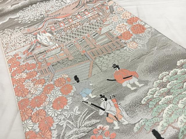 平和屋着物◎六通柄袋帯 唐織 人物風景文 プラチナ箔 正絹 逸品 BAAX4069qw