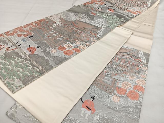平和屋着物◎六通柄袋帯 唐織 人物風景文 プラチナ箔 正絹 逸品 BAAX4069qw