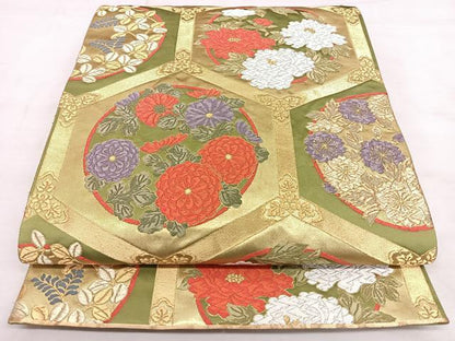 平和屋着物◎六通柄袋帯 唐織 千寿 亀甲花文 金銀糸 引箔 正絹 逸品 BAAX4070qw