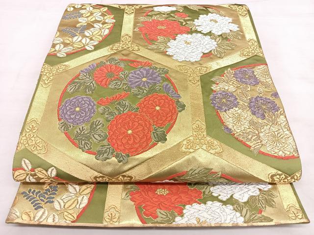 平和屋着物◎六通柄袋帯 唐織 千寿 亀甲花文 金銀糸 引箔 正絹 逸品 BAAX4070qw