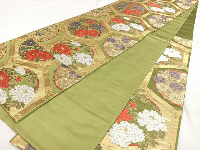 平和屋着物◎六通柄袋帯 唐織 千寿 亀甲花文 金銀糸 引箔 正絹 逸品 BAAX4070qw