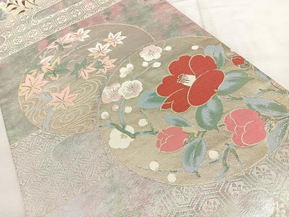 平和屋着物◎本佐賀錦 六通柄袋帯 手織 光琳霞花の丸 金銀糸 引箔 正絹 逸品 BAAX4071qw