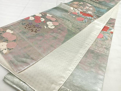平和屋着物◎本佐賀錦 六通柄袋帯 手織 光琳霞花の丸 金銀糸 引箔 正絹 逸品 BAAX4071qw