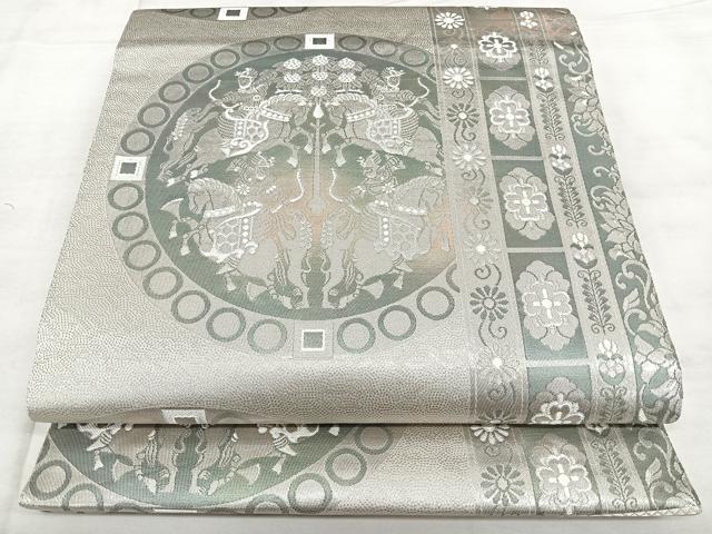 平和屋着物◎六通柄袋帯 唐織 正倉院狩鞍文 プラチナ箔 正絹 逸品 BAAX4075qw