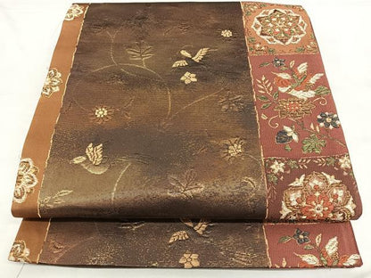 平和屋着物◎六通柄袋帯 唐織 花鳥文 金糸 正絹 逸品 BAAX4078qw