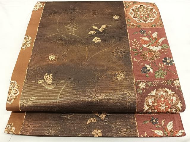 平和屋着物◎六通柄袋帯 唐織 花鳥文 金糸 正絹 逸品 BAAX4078qw