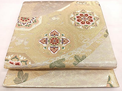 平和屋着物◎六通柄袋帯　唐織　亀甲花文　金銀糸　正絹　逸品　BAAX4081qw