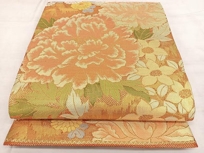 平和屋着物◎佐賀錦 六通柄袋帯 草花文 金糸 正絹 逸品 BAAX4084qw