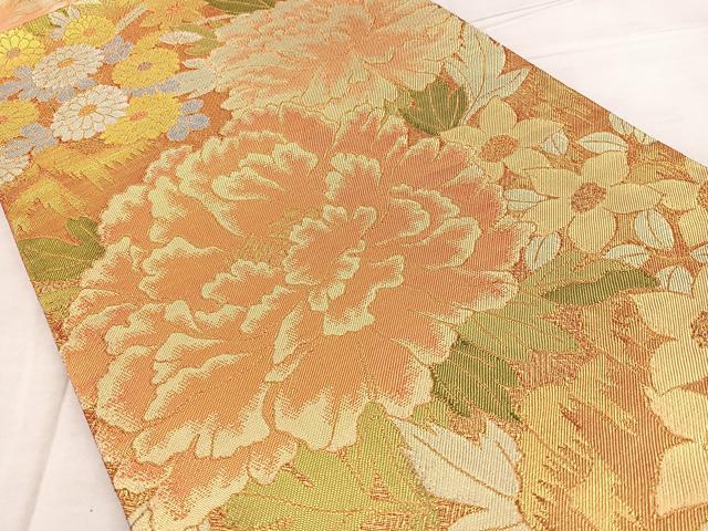 平和屋着物◎佐賀錦 六通柄袋帯 草花文 金糸 正絹 逸品 BAAX4084qw