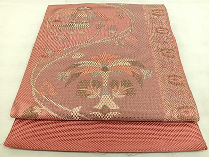 平和屋着物◎西陣　雅織物謹製　本場筑前博多織　八寸名古屋帯　花唐草文　証紙付き　正絹　逸品　BAAX4090qw
