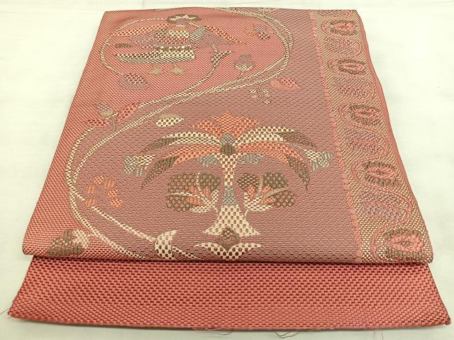 平和屋着物◎西陣　雅織物謹製　本場筑前博多織　八寸名古屋帯　花唐草文　証紙付き　正絹　逸品　BAAX4090qw