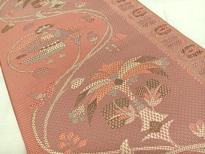 平和屋着物◎西陣　雅織物謹製　本場筑前博多織　八寸名古屋帯　花唐草文　証紙付き　正絹　逸品　BAAX4090qw