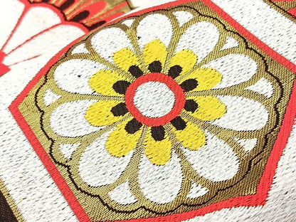 平和屋着物◎半幅帯 亀甲花文 金糸 正絹 逸品 BAAX4100qw