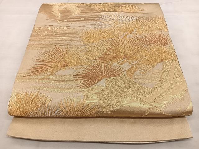 平和屋着物◎六通柄袋帯 唐織 枝松葉文 金銀糸 正絹 逸品 BAAX4101qw