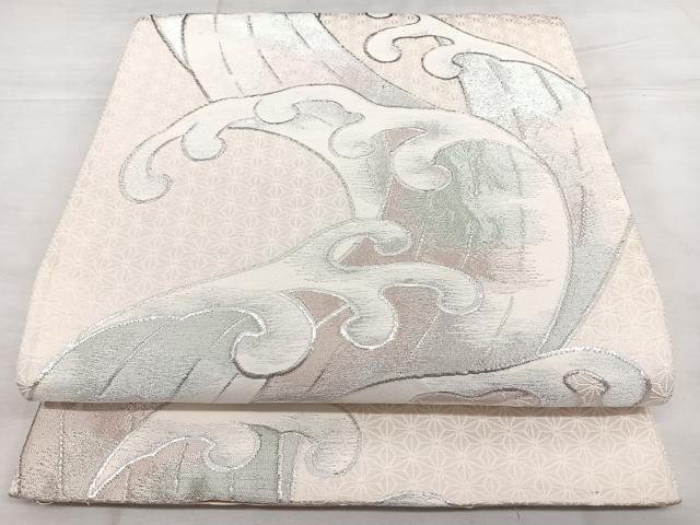 平和屋着物◎西陣　六通柄袋帯　立波文　銀糸　正絹　逸品　BAAX4103qw