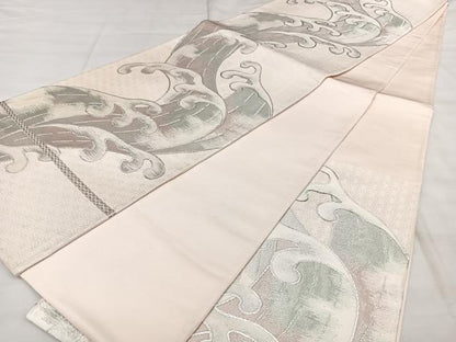平和屋着物◎西陣　六通柄袋帯　立波文　銀糸　正絹　逸品　BAAX4103qw
