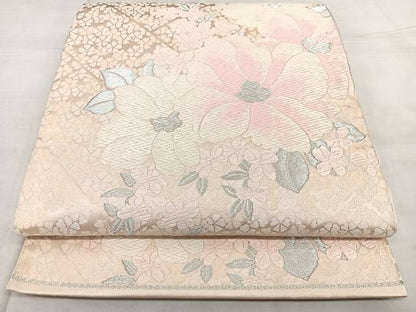 平和屋着物◎六通柄袋帯 唐織 草花文 銀糸 正絹 逸品 BAAX4105qw