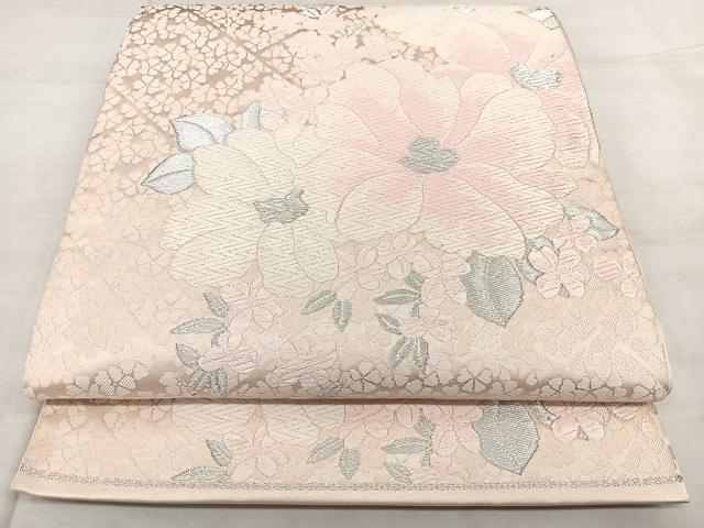 平和屋着物◎六通柄袋帯 唐織 草花文 銀糸 正絹 逸品 BAAX4105qw
