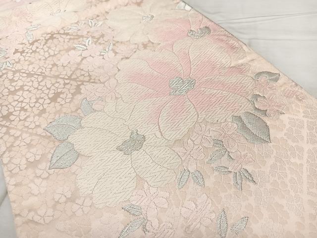 平和屋着物◎六通柄袋帯 唐織 草花文 銀糸 正絹 逸品 BAAX4105qw