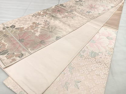 平和屋着物◎六通柄袋帯 唐織 草花文 銀糸 正絹 逸品 BAAX4105qw