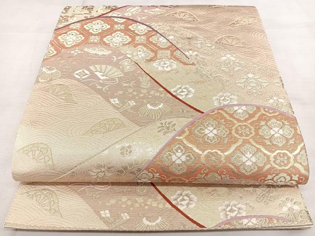 平和屋着物◎六通柄袋帯　遠山吉祥文　金糸　正絹　逸品　BAAX4107qw