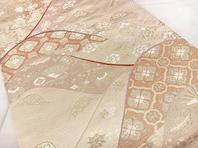 平和屋着物◎六通柄袋帯　遠山吉祥文　金糸　正絹　逸品　BAAX4107qw