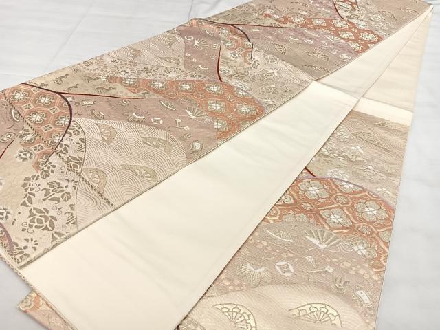 平和屋着物◎六通柄袋帯　遠山吉祥文　金糸　正絹　逸品　BAAX4107qw