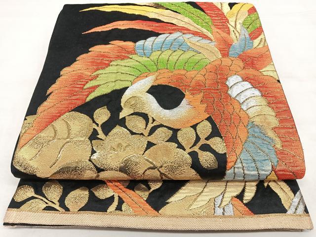 平和屋着物◎六通柄袋帯 鳳凰桐文 黒地 金銀糸 正絹 逸品 BAAX4110qw