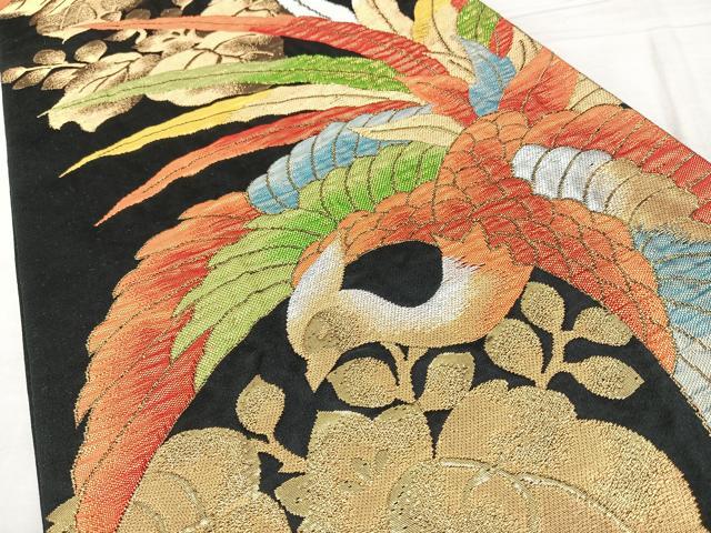 平和屋着物◎六通柄袋帯 鳳凰桐文 黒地 金銀糸 正絹 逸品 BAAX4110qw