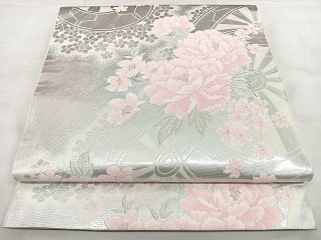 平和屋着物◎六通柄袋帯　源氏車花文　銀糸　引箔　やまとオリジナル　正絹　逸品　BAAX4115qw