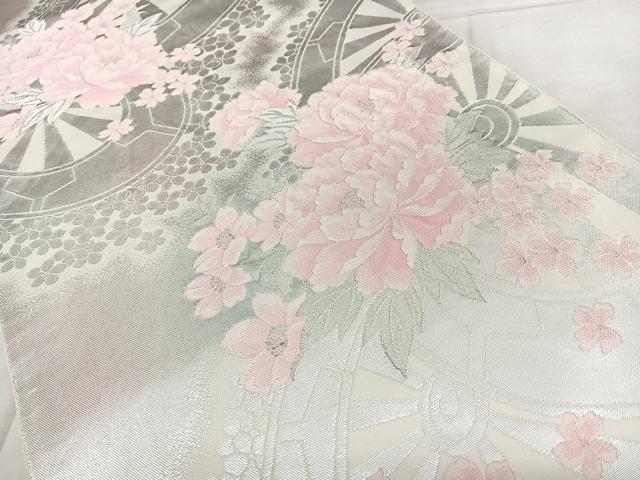 平和屋着物◎六通柄袋帯　源氏車花文　銀糸　引箔　やまとオリジナル　正絹　逸品　BAAX4115qw
