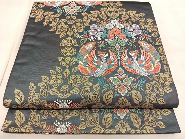 平和屋着物◎六通柄袋帯 唐織 秀麗鳳凰文 金糸 引箔 正絹 逸品 BAAX4118qw