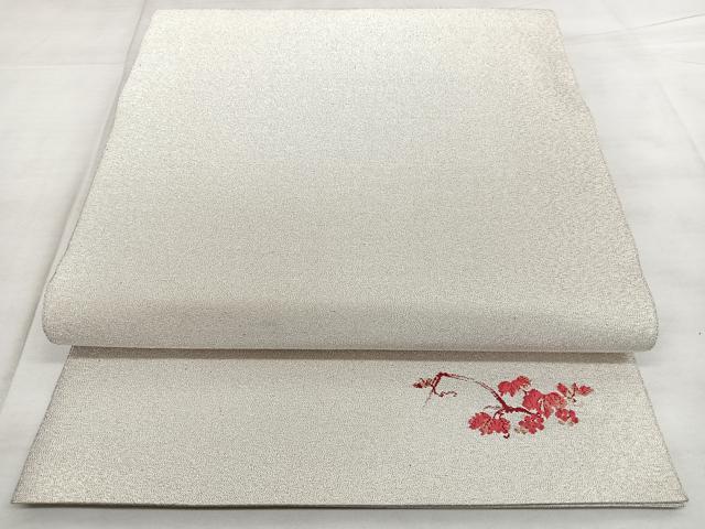 平和屋着物◎全通柄袋帯 綴れ ワンポイント 葡萄蔦の葉文 銀糸 正絹 逸品 BAAX4123qw