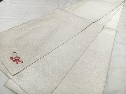 平和屋着物◎全通柄袋帯 綴れ ワンポイント 葡萄蔦の葉文 銀糸 正絹 逸品 BAAX4123qw