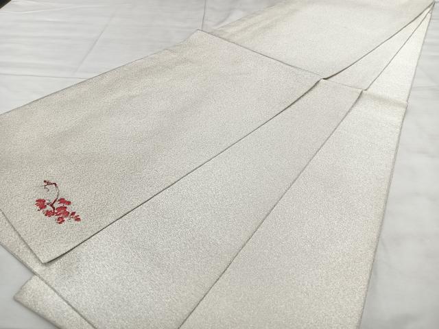 平和屋着物◎全通柄袋帯 綴れ ワンポイント 葡萄蔦の葉文 銀糸 正絹 逸品 BAAX4123qw