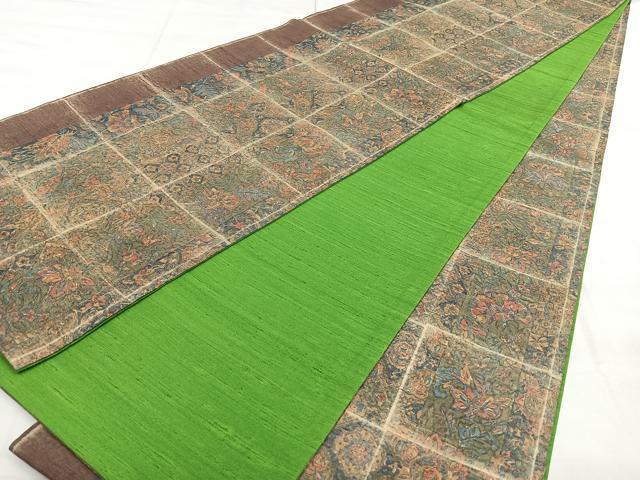 平和屋着物◎全通柄袋帯 紬地 更紗花文 正絹 逸品 BAAX4124qw