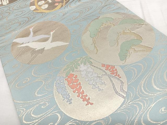 平和屋着物◎全通柄袋帯 唐織 花鳥丸文 金糸 引箔 正絹 逸品 BAAX4128qw